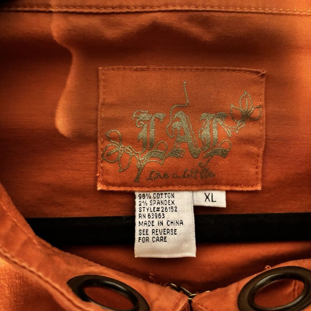 Live a Little Orange Eyelet Grommet Zip Jacket Women’s XL Stretch Cotton Casual - Picture 5 of 9